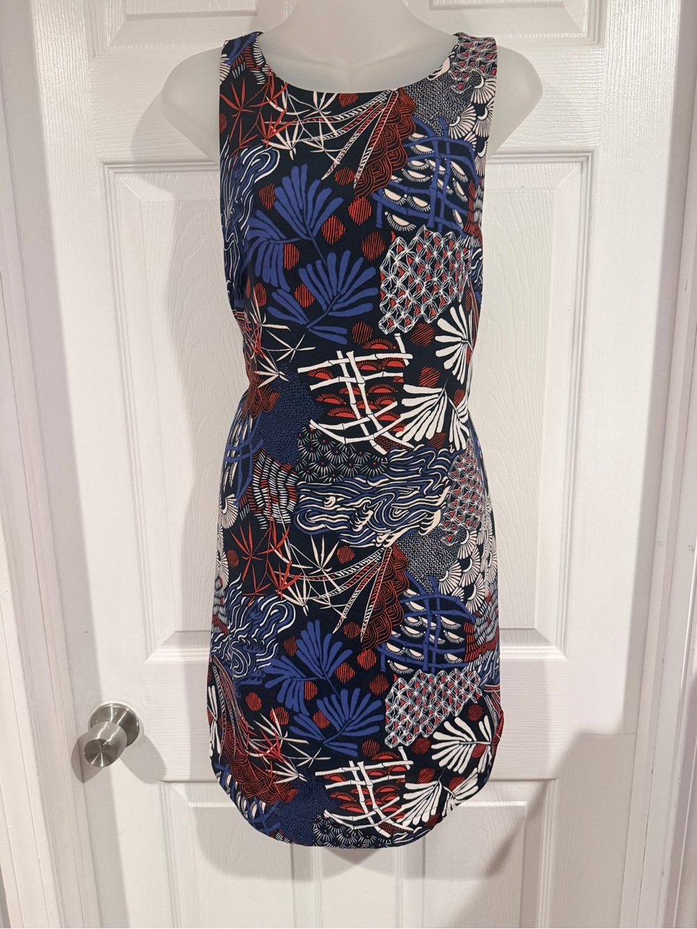 H&M Navy Blue Floral & Abstract Print Sleeveless Mini Dress